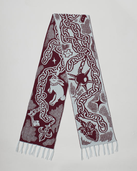 Medieval Trinket Scarf - Ice Blue and Burgundy