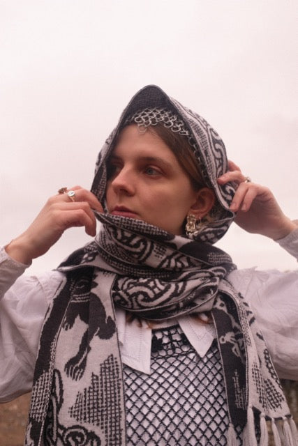 Medieval Trinket Scarf - Silver and Smoke Grey