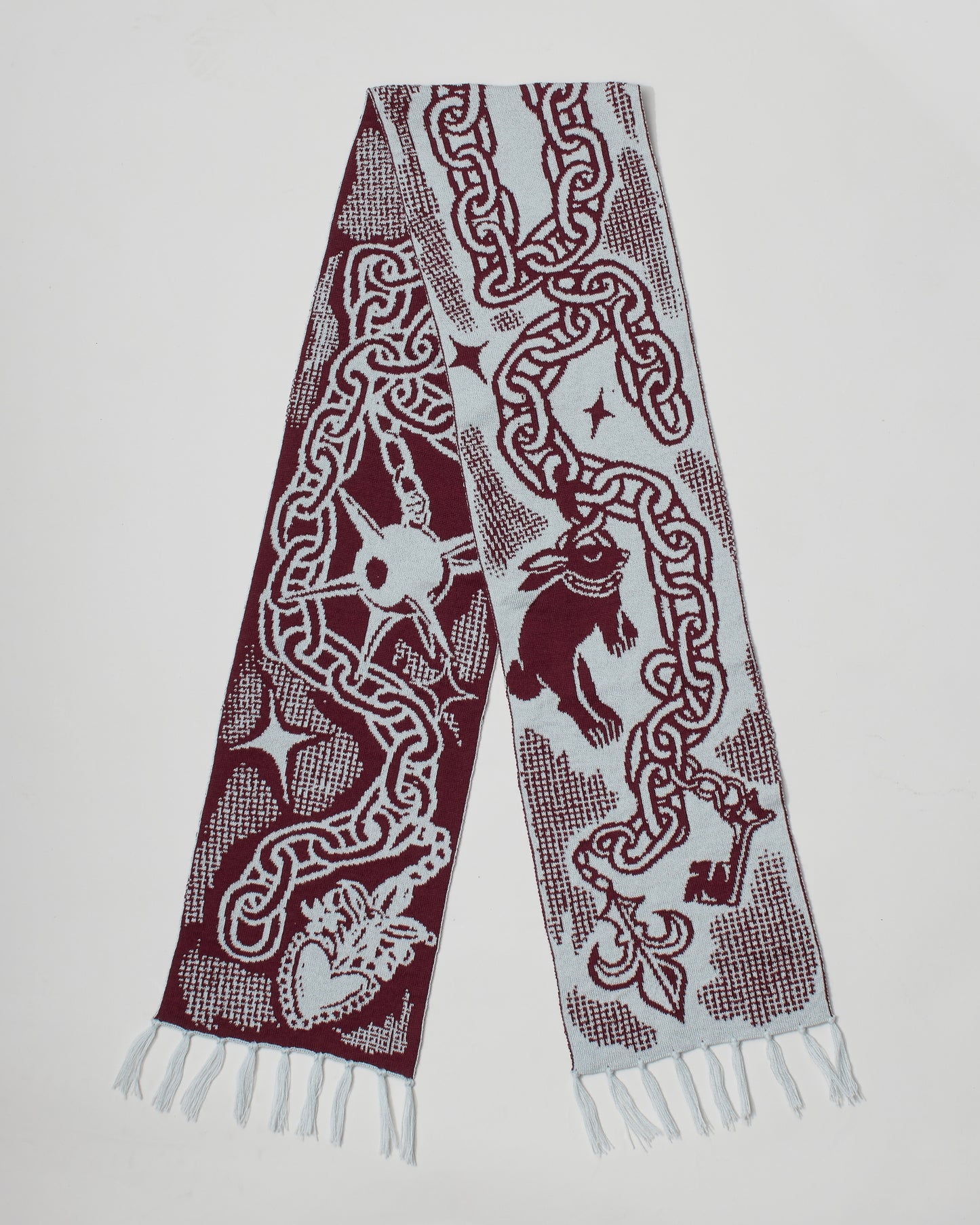 Medieval Trinket Scarf - Ice Blue and Burgundy