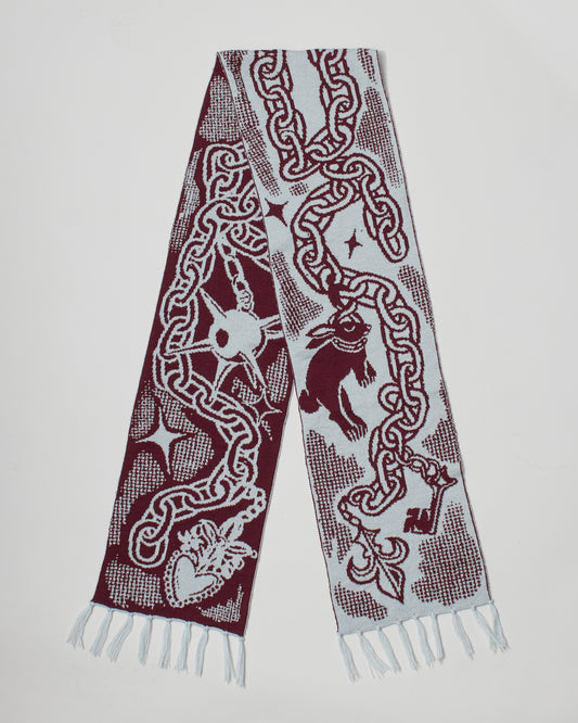Medieval Trinket Scarf - Ice Blue and Burgundy